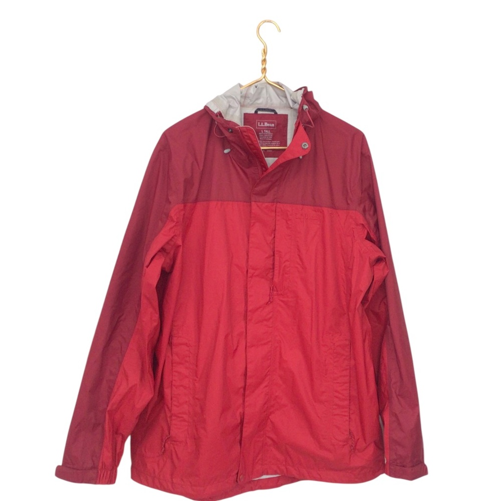 LL Bean Red Full Zip Hoodie Windbreaker Hiking Outdoor Mens Jacket Size L TALL